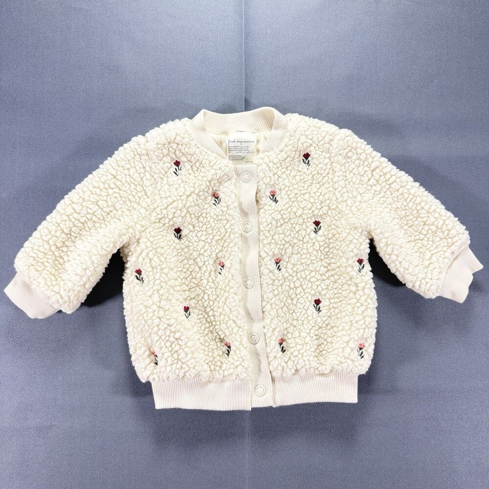 First Impressions Baby Girls Floral Embroidered Fleece Bomber Jacket 0-3 Months